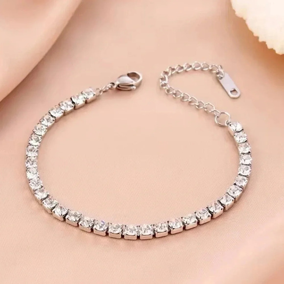 Classic Stainless Steel Waterproof Tennis Sparkling Crystals Bracelet - Picture 1 of 3